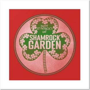 St Patricks Day Gardening - Happy St Patricks Day Shamrock Garden Retro Posters and Art